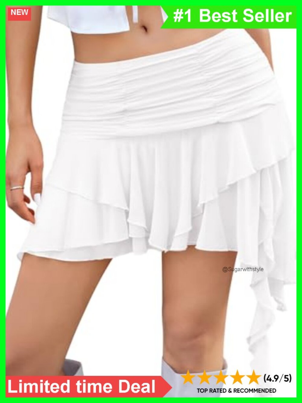 Yousify Women's Flowy Ruffled Mini Skirt Y2K Asymmetrical Short Skirt